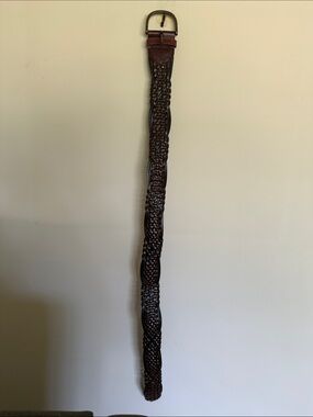 Aeropostale Dark Brown Braided Genuine Leather Belt with Brass Buckle
